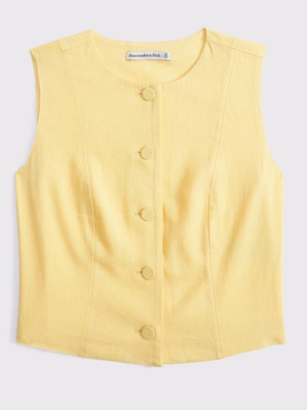 Abercrombie cropped linen blend button through yellow vest